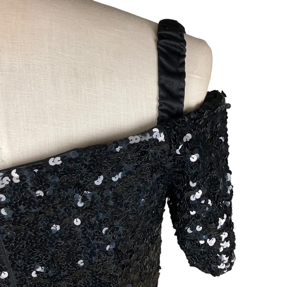 Peak Evenings Black Sequined Floor Length Dress Gown Sz 8 - Picture 9 of 16